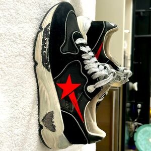 Women’s Golden Goose black/red running shoes